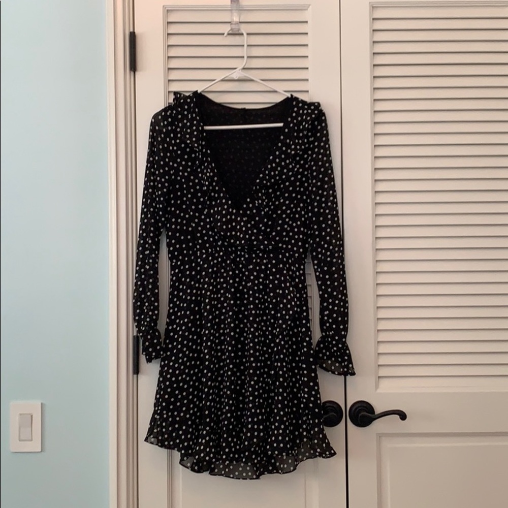 Long sleeve polka dot mini dress